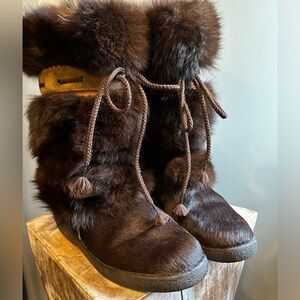 Oscar Vega Sport Z.B.M. Brown real fur BOOTS, made in Italy, size 40